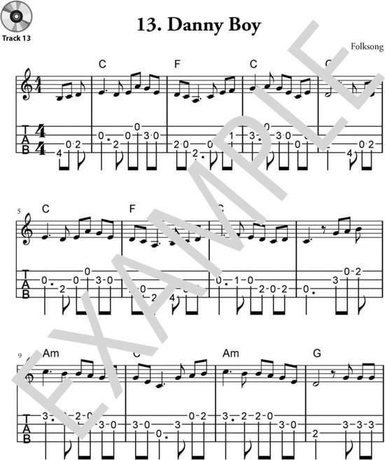 Muziekblad met "13. Danny Boy" en tabulatuur.