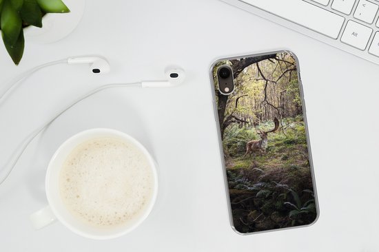 Coque de téléphone compatible avec iPhone XR - Animal de la forêt - Cerf - Soleil - Coque en Siliconen