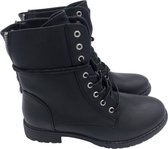 SmileFavorites® Veterboots met Hak - Imitatieleer - Zwart - Maat 40