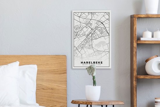 Peinture sur Toile België – Harelbeke – Plan de Ville – Carte – Zwart Wit – Carte - 20x30 cm - Décoration murale