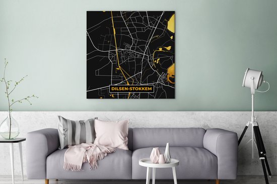 Peinture sur toile City Map - Dilsen-Stokkem - Or - Carte - Plan d'étage - 90x90 cm - Décoration murale