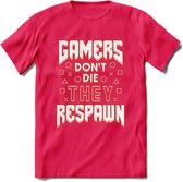 Gamers don't die T-shirt | Neon Rood | Gaming kleding | Grappig game verjaardag cadeau shirt Heren – Dames – Unisex | - Roze - XL