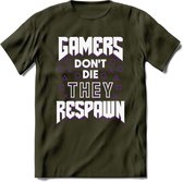 Gamers don't die T-shirt | Paars | Gaming kleding | Grappig game verjaardag cadeau shirt Heren – Dames – Unisex | - Leger Groen - M