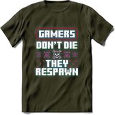 Gamers don't die pixel T-shirt | Gaming kleding | Grappig game verjaardag cadeau shirt Heren – Dames – Unisex | - Leger Groen - L