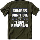 Gamers don't die pixel T-shirt | Donker Blauw | Gaming kleding | Grappig game verjaardag cadeau shirt Heren – Dames – Unisex | - Leger Groen - M