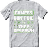 Gamers don't die pixel T-shirt | Groen | Gaming kleding | Grappig game verjaardag cadeau shirt Heren – Dames – Unisex | - Licht Grijs - Gemaleerd - XXL
