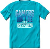 Gamers don't die T-shirt | Donker Blauw | Gaming kleding | Grappig game verjaardag cadeau shirt Heren – Dames – Unisex | - Blauw - XXL
