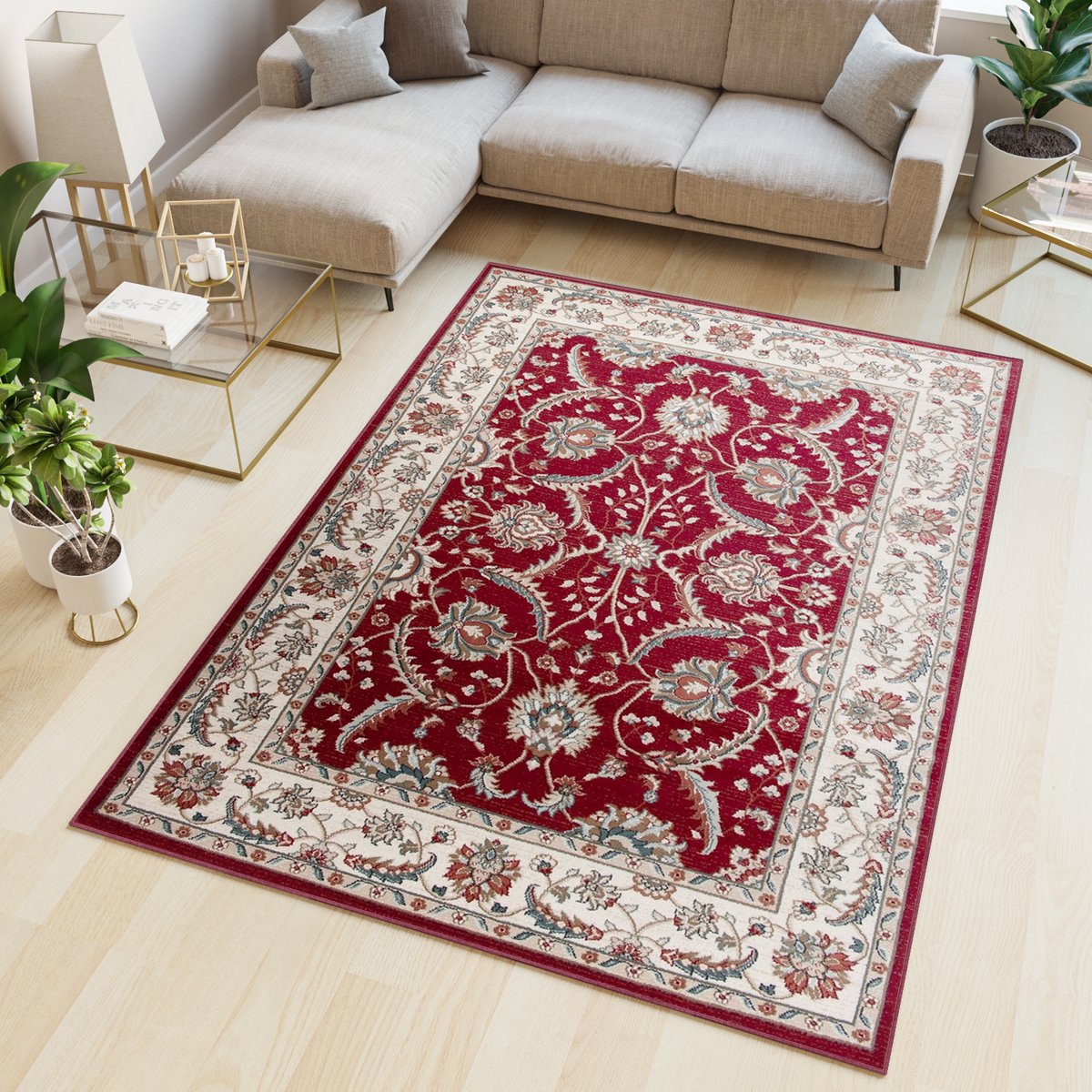 Tapiso Dubai Vloerkleed Bloemen Carpet Oriental Oosters Tapijt Maat- 300x400 Rood Beige5