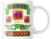 Verjaardag Mok level 45 unlocked | Verjaardag cadeau | Grappige Cadeaus | Koffiemok | Koffiebeker | Theemok | Theebeker