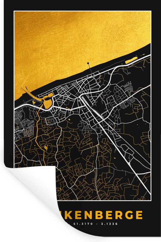 Stickers Stickers muraux - Carte - Plan de la ville - Blankenberge - Or - Carte - 80x120 cm - Feuille adhésive