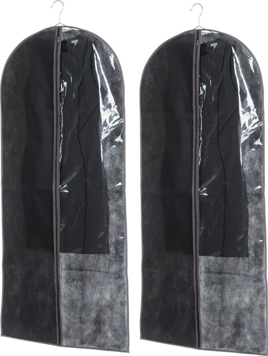 Set van 2x stuks kleding/beschermhoezen pp zwart 135 cm inclusief kledinghangers - Kledingzak met klerenhangers