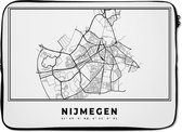 Laptophoes 13 inch - Stadskaart – Zwart Wit - Kaart – Nijmegen – Nederland – Plattegrond - Laptop sleeve - Binnenmaat 32x22,5 cm - Zwarte achterkant