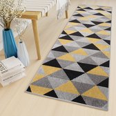 Tapiso Lazur Tapijt Loper Zwart Grijs Geel Woonkamer Vloerkleed Maat- 100x1450