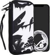 kwmobile hoesje voor smartphones XL - 6,7/6,8" - hoes van Neopreen - jungle silhouet design - zwart / wit - binnenmaat 17,2 x 8,4 cm