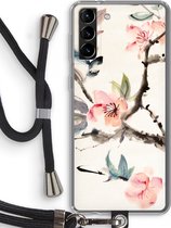 Case Company® - Samsung Galaxy S21 Plus hoesje met Koord - Japanse bloemen - Telefoonhoesje met Zwart Koord - Bescherming aan alle Kanten en Over de Schermrand