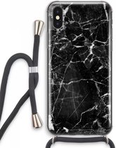 Case Company® - iPhone XS Max hoesje met Koord - Zwart Marmer - Telefoonhoesje met Zwart Koord - Extra Bescherming aan alle Kanten en Over de Schermrand
