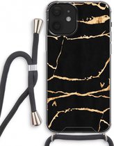 Case Company® - iPhone 12 mini hoesje met Koord - Gouden marmer - Telefoonhoesje met Zwart Koord - Extra Bescherming aan alle Kanten en Over de Schermrand