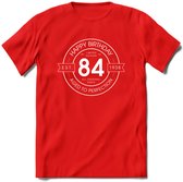 84th Happy Birthday T-shirt | Vintage 1938 Aged to Perfection | 84 jaar verjaardag cadeau | Grappig feest shirt Heren – Dames – Unisex kleding | - Rood - XL