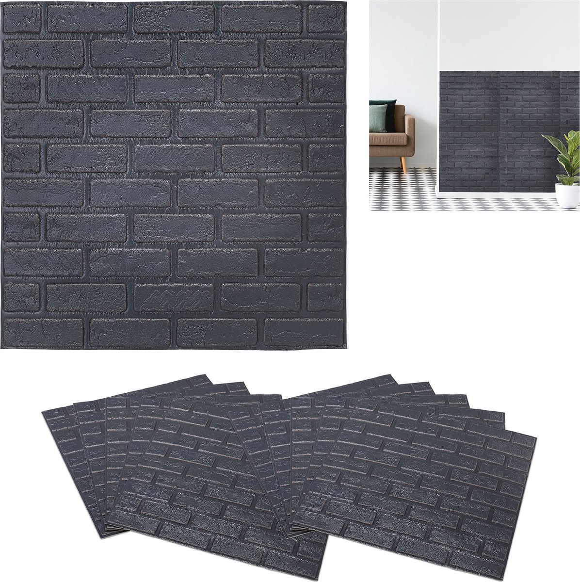 Commomy 3D wandpanelen zelfklevend baksteen, 10 stuks, 30 x 30 cm, baksteen wandbekleding zelfklevend pvc, 3D baksteenbehang, voor woonkamer, slaapkamer, interieurdecoratie