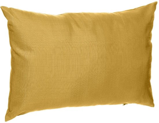 Coussin jaune à la texture de lin, 30 x 50 cm.