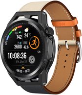 Leer Smartwatch bandje - Geschikt voor Strap-it Huawei Watch GT Runner leren band - wit/donkerblauw - GT Runner - 22mm - Strap-it Horlogeband / Polsband / Armband