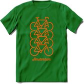 Amsterdam Fiets Stad T-Shirt | Souvenirs Holland Kleding | Dames / Heren / Unisex Koningsdag shirt | Grappig Nederland Fiets Land Cadeau | - Donker Groen - XL