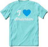 I Love Amsterdam T-Shirt | Souvenirs Holland Kleding | Dames / Heren / Unisex Koningsdag shirt | Grappig Nederland Fiets Land Cadeau | - Licht Blauw - XXL