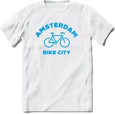 Amsterdam Bike City T-Shirt | Souvenirs Holland Kleding | Dames / Heren / Unisex Koningsdag shirt | Grappig Nederland Fiets Land Cadeau | - Wit - 3XL