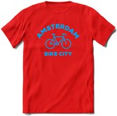 Amsterdam Bike City T-Shirt | Souvenirs Holland Kleding | Dames / Heren / Unisex Koningsdag shirt | Grappig Nederland Fiets Land Cadeau | - Rood - XL