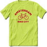 Amsterdam Bike City T-Shirt | Souvenirs Holland Kleding | Dames / Heren / Unisex Koningsdag shirt | Grappig Nederland Fiets Land Cadeau | - Groen - M