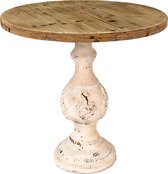 Clayre & Eef Bijzettafel Ø 75*75 cm Bruin, Wit Hout Rond Side table Tafeltje