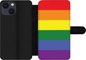 Bookcase Geschikt voor iPhone 13 Mini telefoonhoesje - Regenboog - Pride - Regenboog Vlag - Met vakjes - Wallet case met magneetsluiting