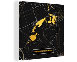 Canvas Schilderij Kaart - Plattegrond - Stadskaart - Goud - Nieuwkoopse Plassen - 90x90 cm - Wanddecoratie