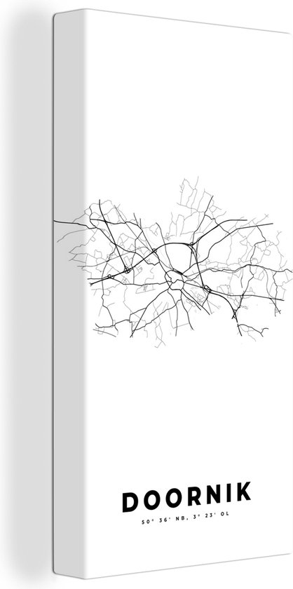 Canvas Schilderij Kaart – Plattegrond – Stadskaart – Doornik – België – Zwart Wit - 40x80 cm - Wanddecoratie