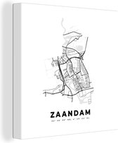Canvas Schilderij Stadskaart – Zwart Wit - Kaart – Zaandam – Nederland – Plattegrond - 50x50 cm - Wanddecoratie