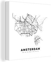 Canvas Schilderij Nederland – Amsterdam – Stadskaart – Kaart – Zwart Wit – Plattegrond - 90x90 cm - Wanddecoratie