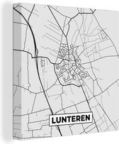 Canvas Schilderij Lunteren - Stadskaart - Kaart - Plattegrond - Nederland - Zwart Wit - 90x90 cm - Wanddecoratie