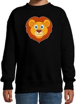 Cartoon leeuw trui zwart voor jongens en meisjes - Kinderkleding / dieren sweaters kinderen 134/146