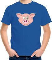 Cartoon varken t-shirt blauw voor jongens en meisjes - Kinderkleding / dieren t-shirts kinderen 122/128