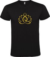 Zwart  T shirt met  print van "Lotusbloem met Boeddha " print Goud size XL