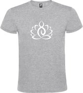 Grijs  T shirt met  print van "Lotusbloem met Boeddha " print Wit size M