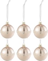 J-Line Doos Van 6 Kerstballen Lijn Pailletten Glas Mat/Blinkend Licht Roze Small