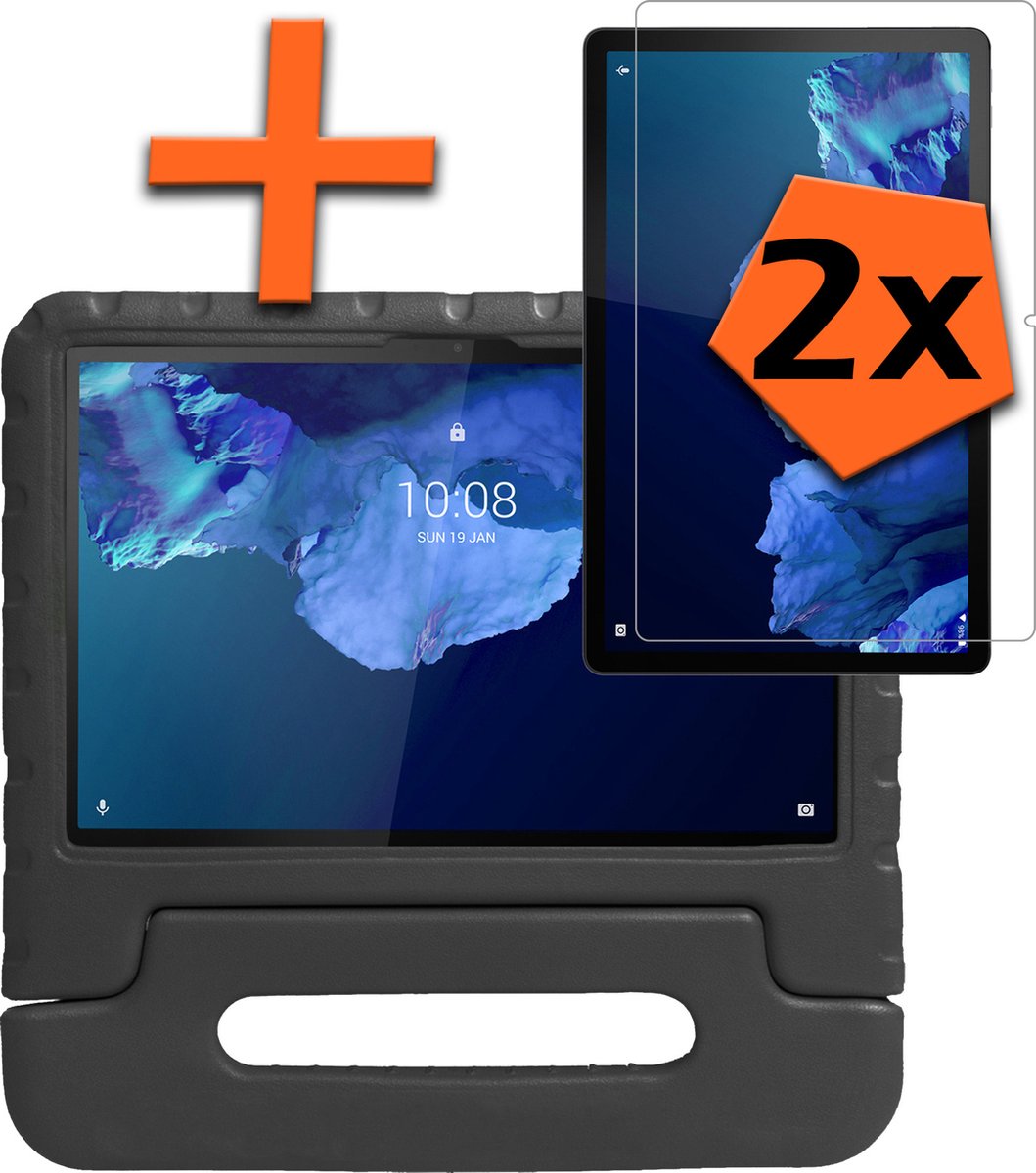 Hoesje - Geschikt voor Lenovo Tab P11 - Met 2x Screenprotector - Kinderhoes Shockproof Bumper - Kidsproof Case - Tablet Hoes - Kinder Hoes Cover - Zwart
