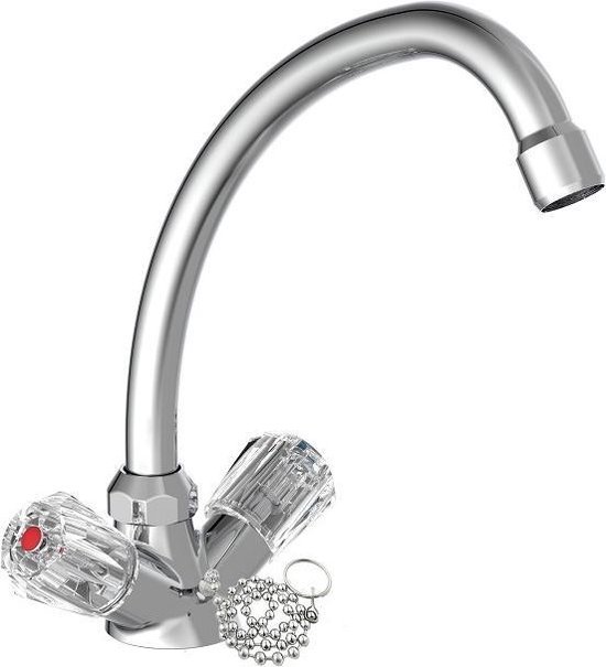 Robinet de lavabo SCHÜTTE Brillant pour chauffe-eau avec bec libre - Basse pression - Mitigeur - avec vidage - Chrome