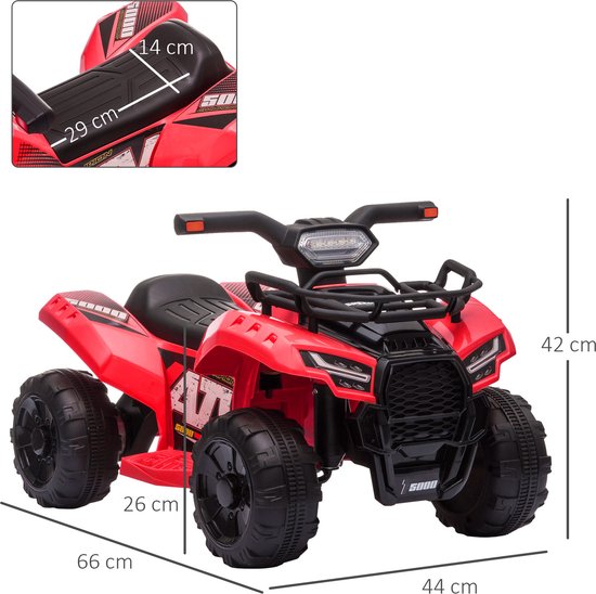 HOMCOM Mini Elektro-Quad Kinder Elektro ATV Kinderwagen Frontlicht Kinderfahrzeug Kindermotorrad Elektroquad für 18-36 Monate Kinder Metall PP-Kunststoff Rot 70 x 42 x 45 cm