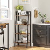 Staand rek, boekenkast, 4 niveaus ladderrek, stabiel metalen frame, eenvoudige montage, voor woonkamer, slaapkamer, keuken, vintage bruin-zwart LLS44X