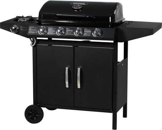 Gas BBQ gasbarbecue barbecue "Festa 5" - 5 branders waarvan 1 zijbrander - 12,9 Kw- Zwart