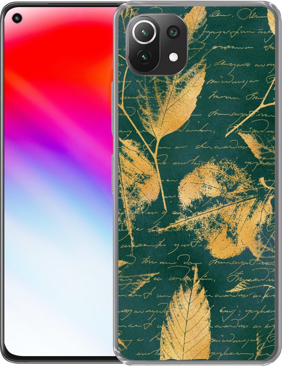 Convient pour coque Xiaomi 11T - Feuilles - Or - Vert - Coque de téléphone en Siliconen