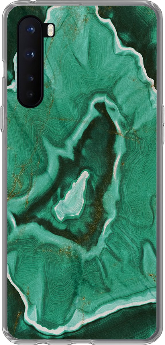Telefoonhoesje Geschikt voor OnePlus Nord hoesje - Marmer print - Groen - Goud - Siliconen Telefoonhoesje Telefoonhoesje