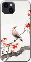 iPhone 13 mini hoesje - Japanse esdoorn - Scandinavisch - Vogel - Tak - Siliconen Telefoonhoesje